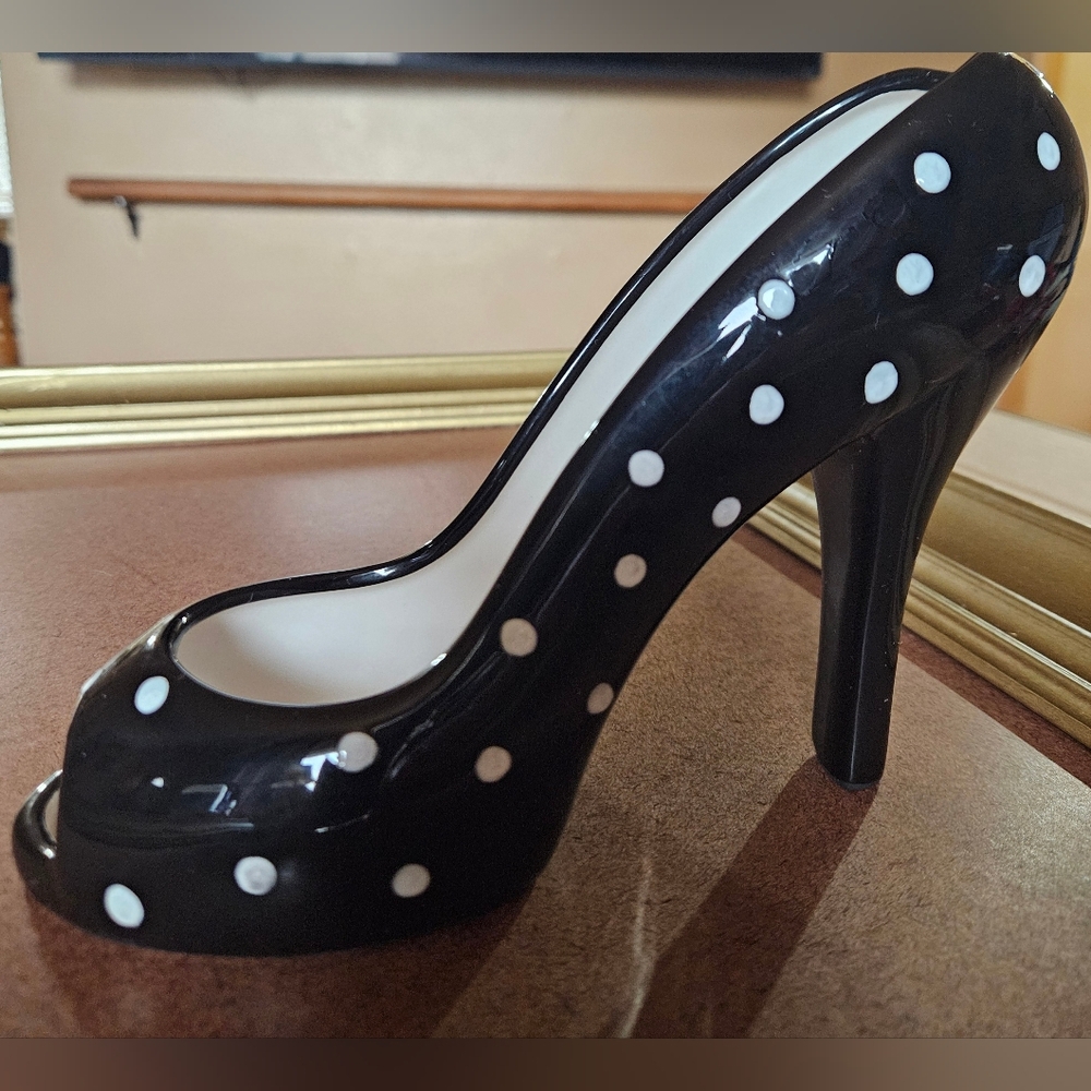Certified International Polka Dot High Heel Shoe Spoon Rest